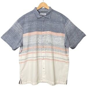 Tommy Bahama Mens Cotton Blend Striped Short Sleeve Button Up Shirt Size XL Blue